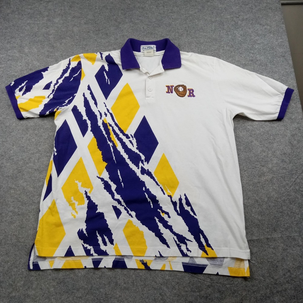 Vintage Sea Palms Polo Shirt Mens 2XL Purple Golf Made USA Made 90s Hartwell Geo